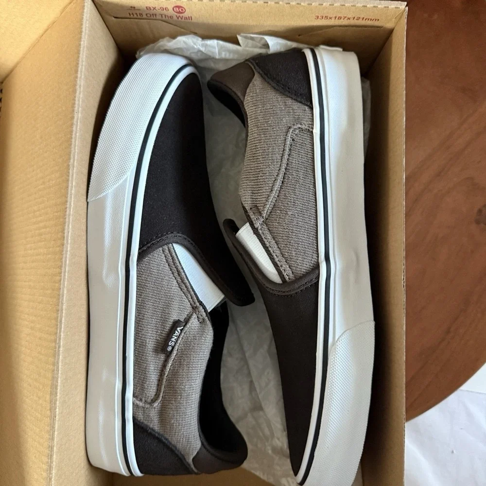 Vans Asher Deluxe Slip On Coffee Brown Cozy Knit Suede Skater Sneakers Men's 9.0